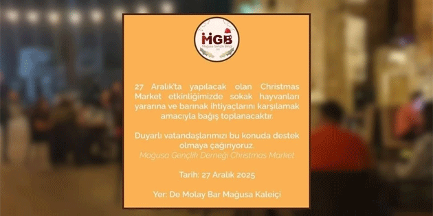 Ma�usa Gen�lik Birli�i’nden Cumartesi g�n� sokak hayvanlar� i�in Christmas Market