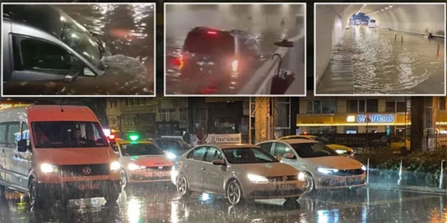Kuvvetli sa�anak yine �stanbul'u vurdu: Yollar g�le d�nd�, baba ile k�z son anda kurtar�ld�