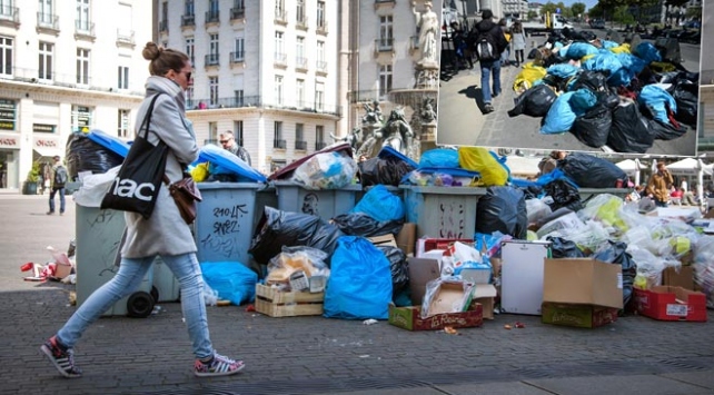 Fransa'da caddelerde 500 bin ton p birikti